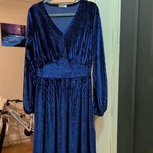 Zeagoo Royal Blue Velvet Midi Dress